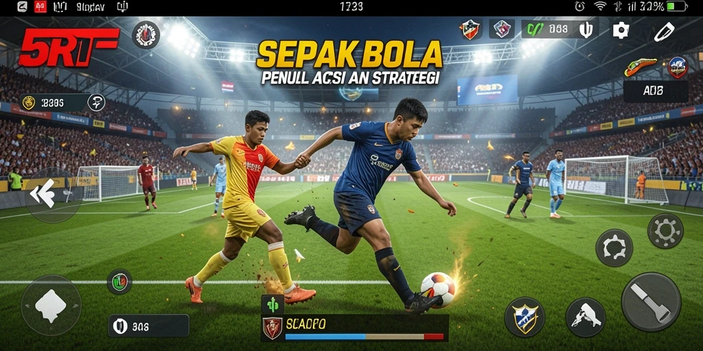 Tampilan gameplay <strong>5RT</strong> yang menegangkan dan penuh aksi sepak bola.