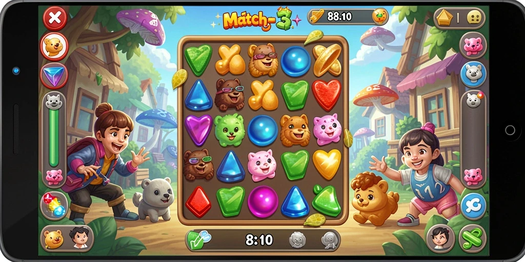 Tampilan gameplay 88ID dengan level-match 3 yang menarik.