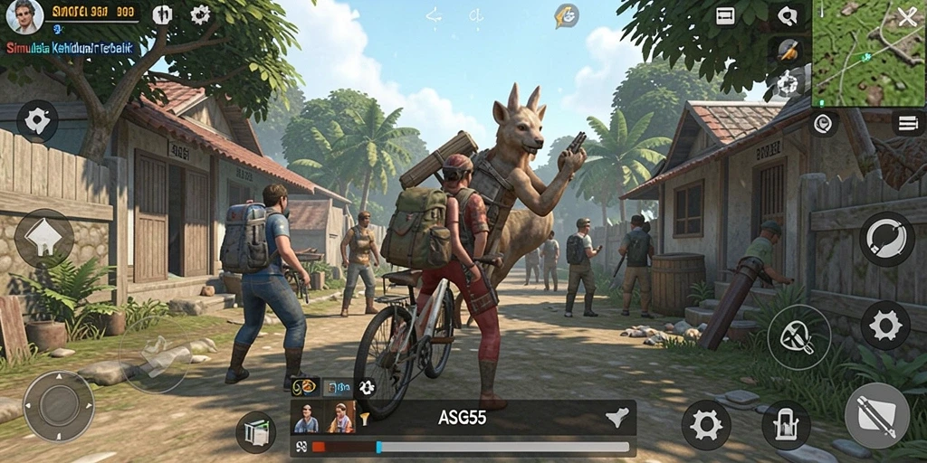 Tampilan gameplay ASG55 yang menampilkan simulasi kehidupan sehari-hari.