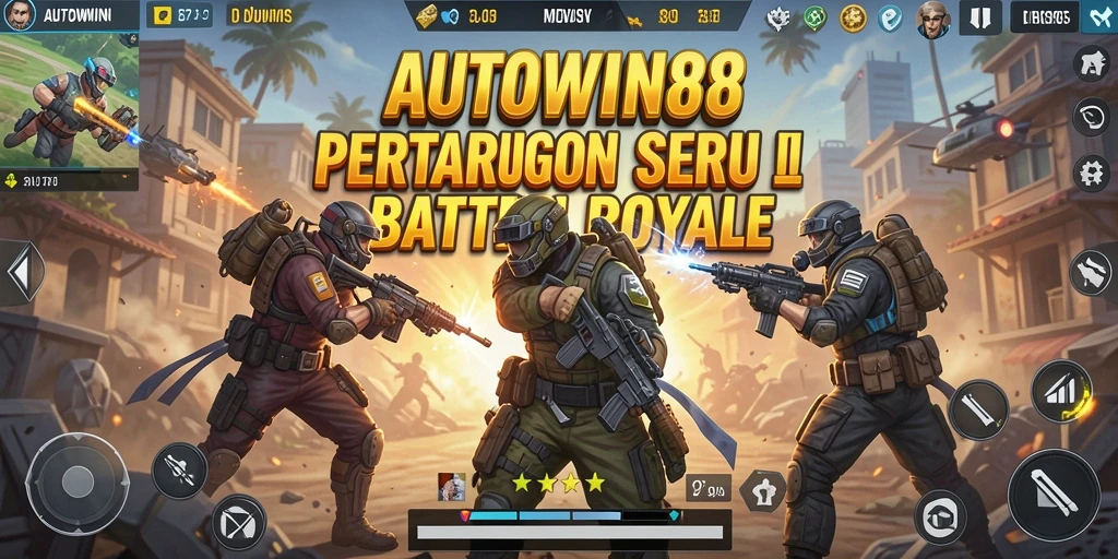 Tangkapan layar gameplay AUTOWIN88 menampilkan aksi pertempuran intens di arena Battle Royale.