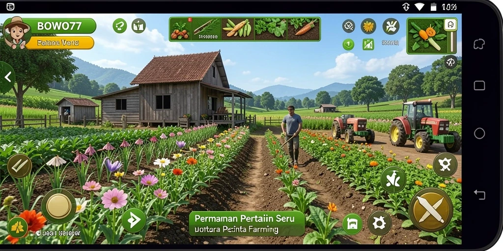 Tampilan gameplay seru di BOWO77 dengan aktivitas pertanian.