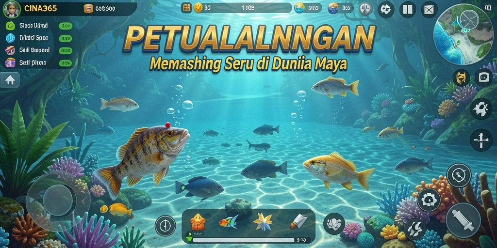 Screenshot CINA365 menunjukkan aksi seru menangkap ikan.