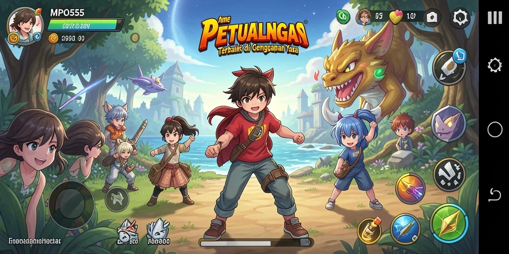 Tangkapan layar menarik dari MPO555 menampilkan aksi karakter anime.