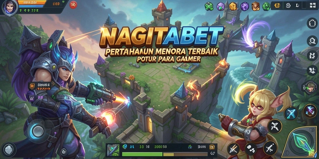 Tampilan gameplay NAGITABET yang menampilkan pertempuran menara melawan musuh.