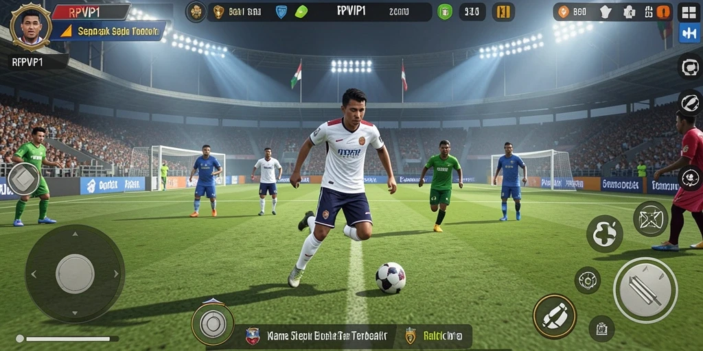 Screenshot RPVIP1 menampilkan gameplay sepak bola yang mendebarkan.