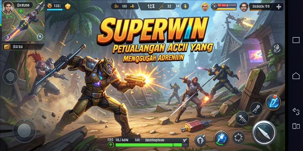 Tampilan mendebarkan dari gameplay SUPERWIN dengan aksi yang intens.