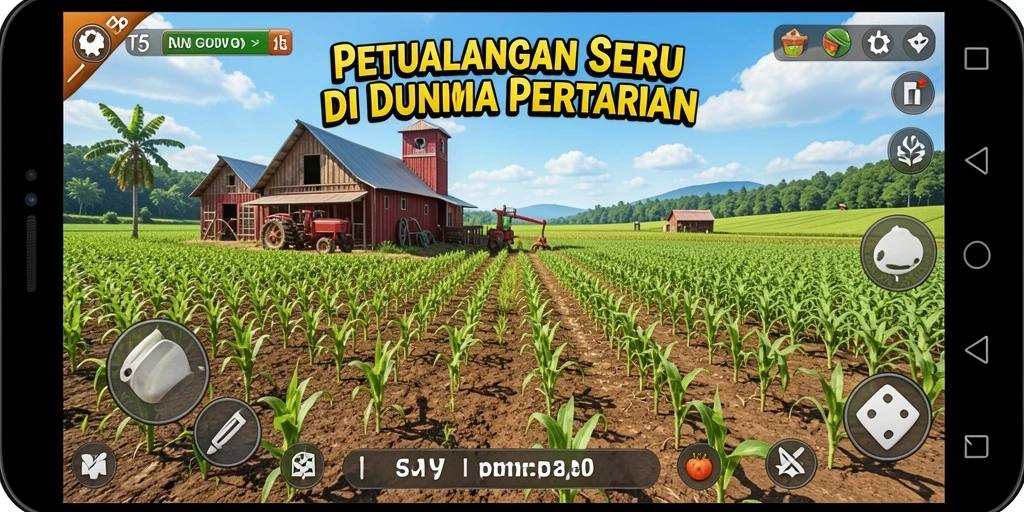 Screenshot utama T6 menampilkan aktivitas bertani yang seru.