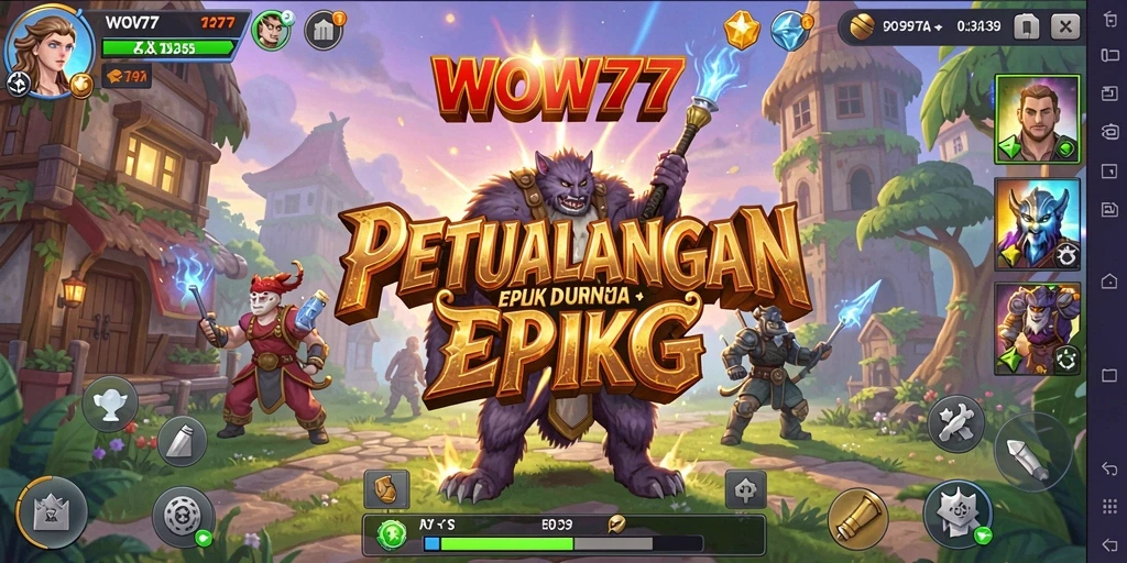 Tangkapan layar permainan WOW77 menampilkan pertarungan seru dalam dunia RPG.