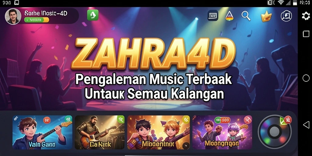 Screenshot utama ZAHRA4D menampilkan pengguna bermain musik interaktif.